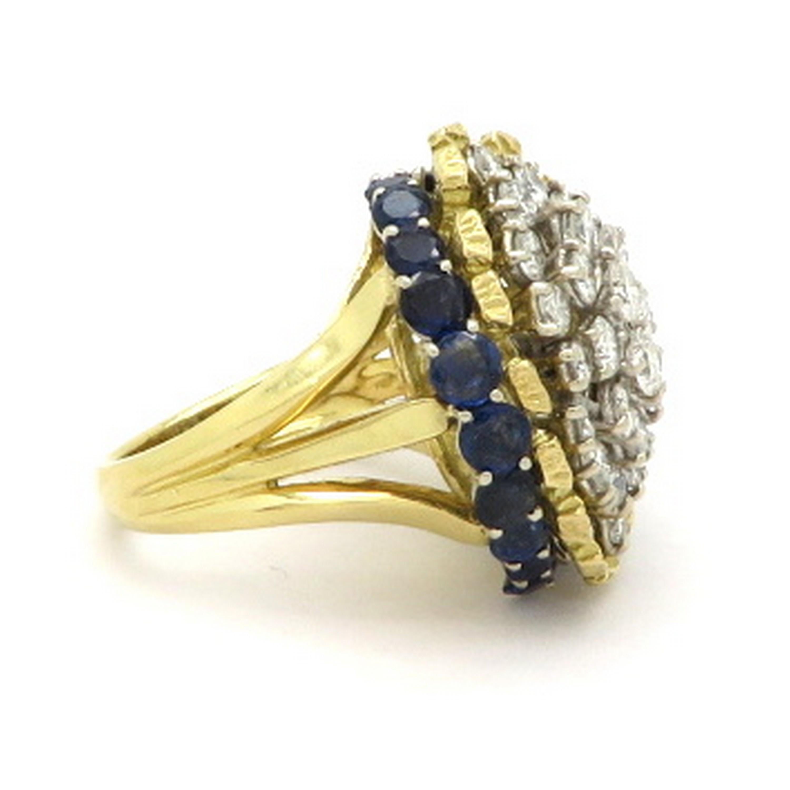 Estate Platinum and 18 Karat Gold 3.00 Carat Diamond and Sapphire Cluster Ring In Excellent Condition In Scottsdale, AZ