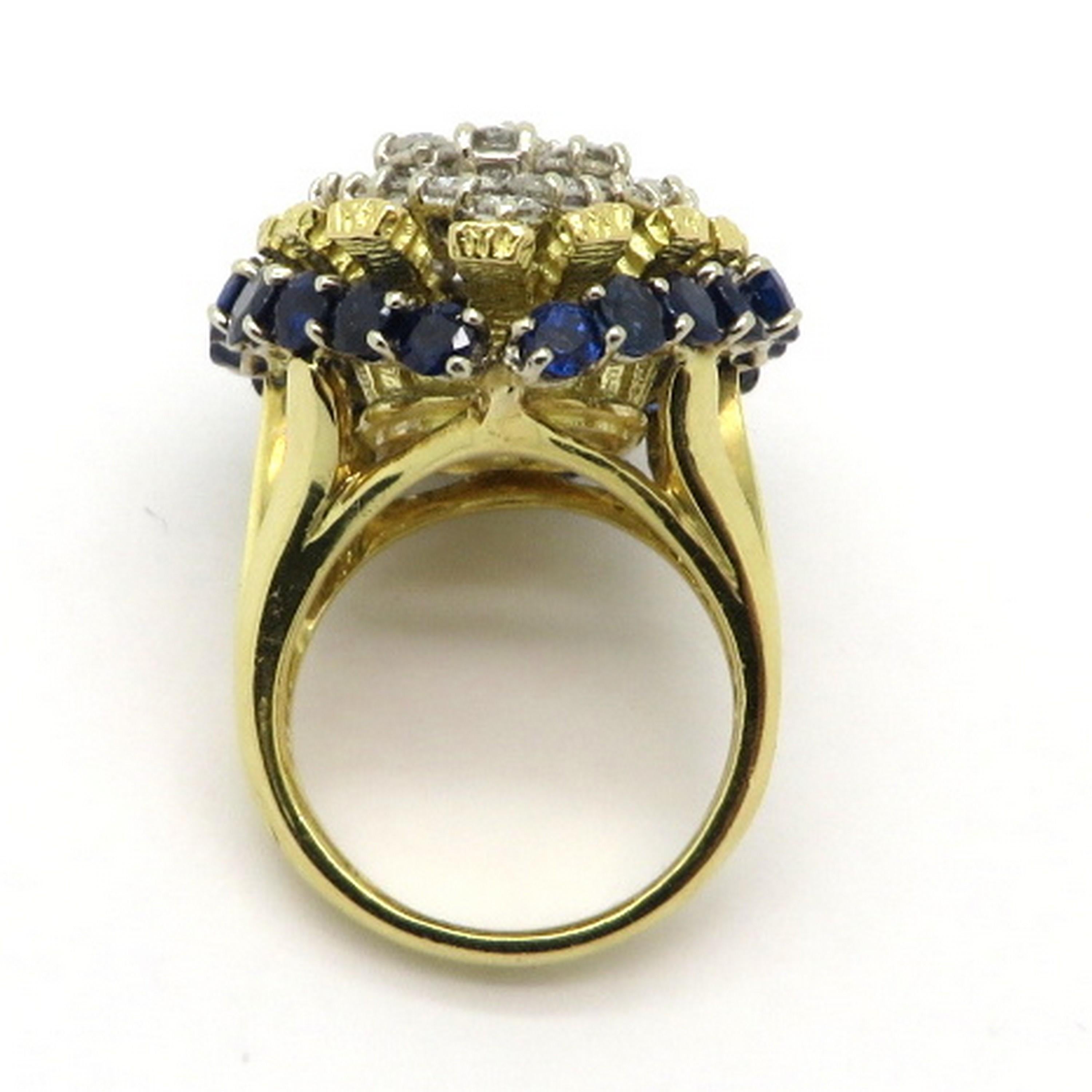 Women's Estate Platinum and 18 Karat Gold 3.00 Carat Diamond and Sapphire Cluster Ring