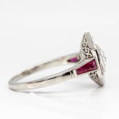 Estate Platinum Antique Mine Cut Diamond and Ruby Ring