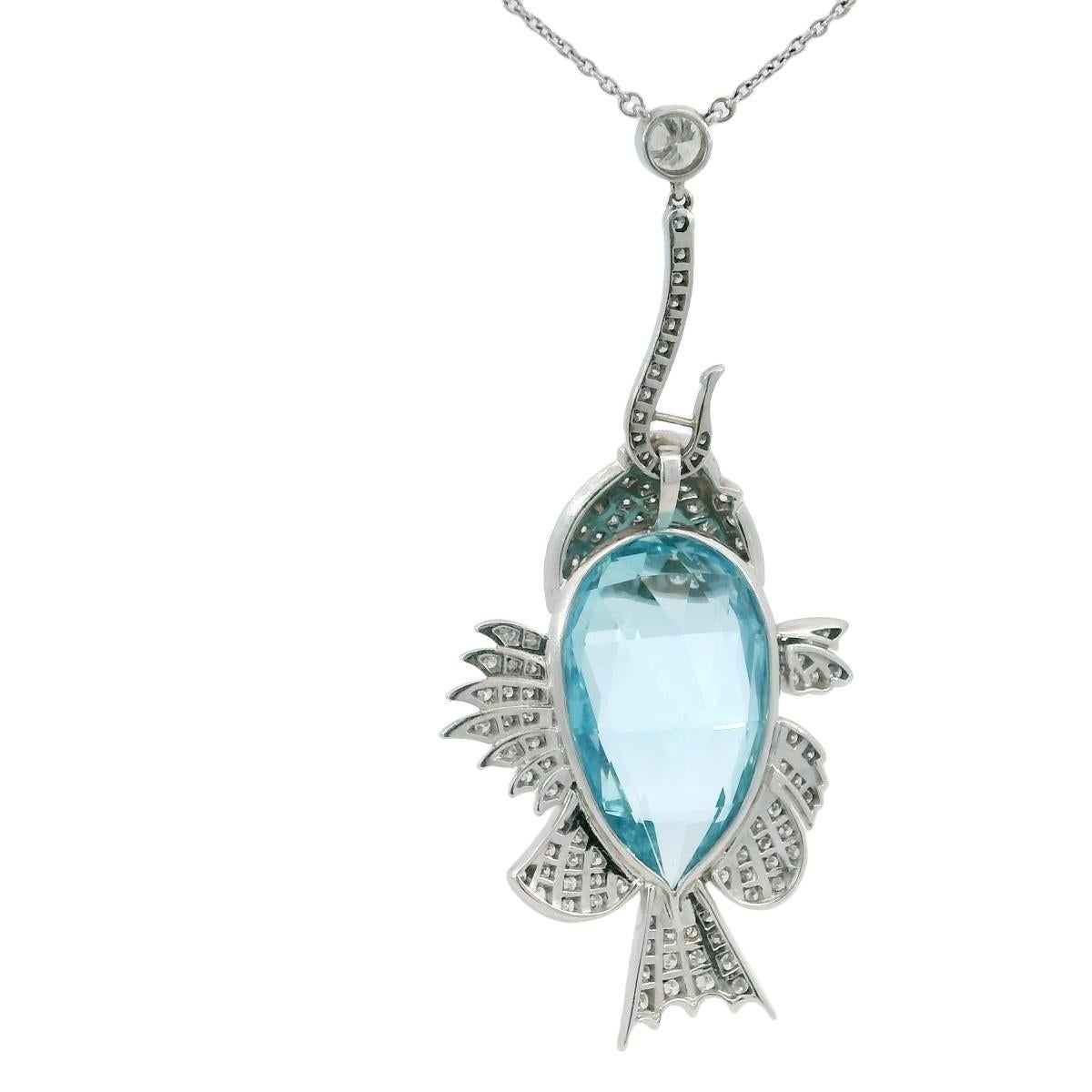 Estate Aquamarine Diamond Fish on a Hook Platinum Pendant Necklace ~18.1ctw For Sale 5