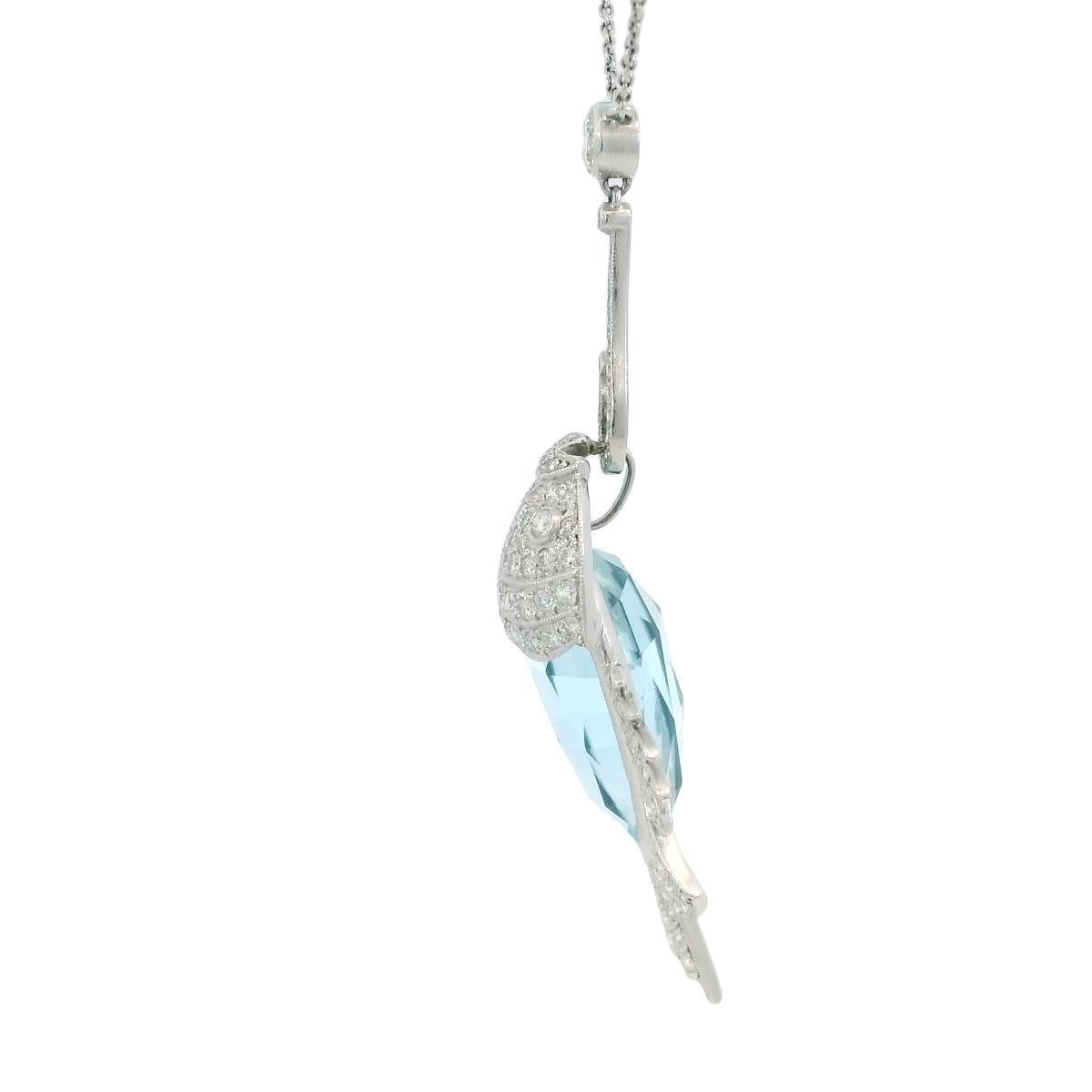 Estate Aquamarine Diamond Fish on a Hook Platinum Pendant Necklace ~18.1ctw For Sale 7