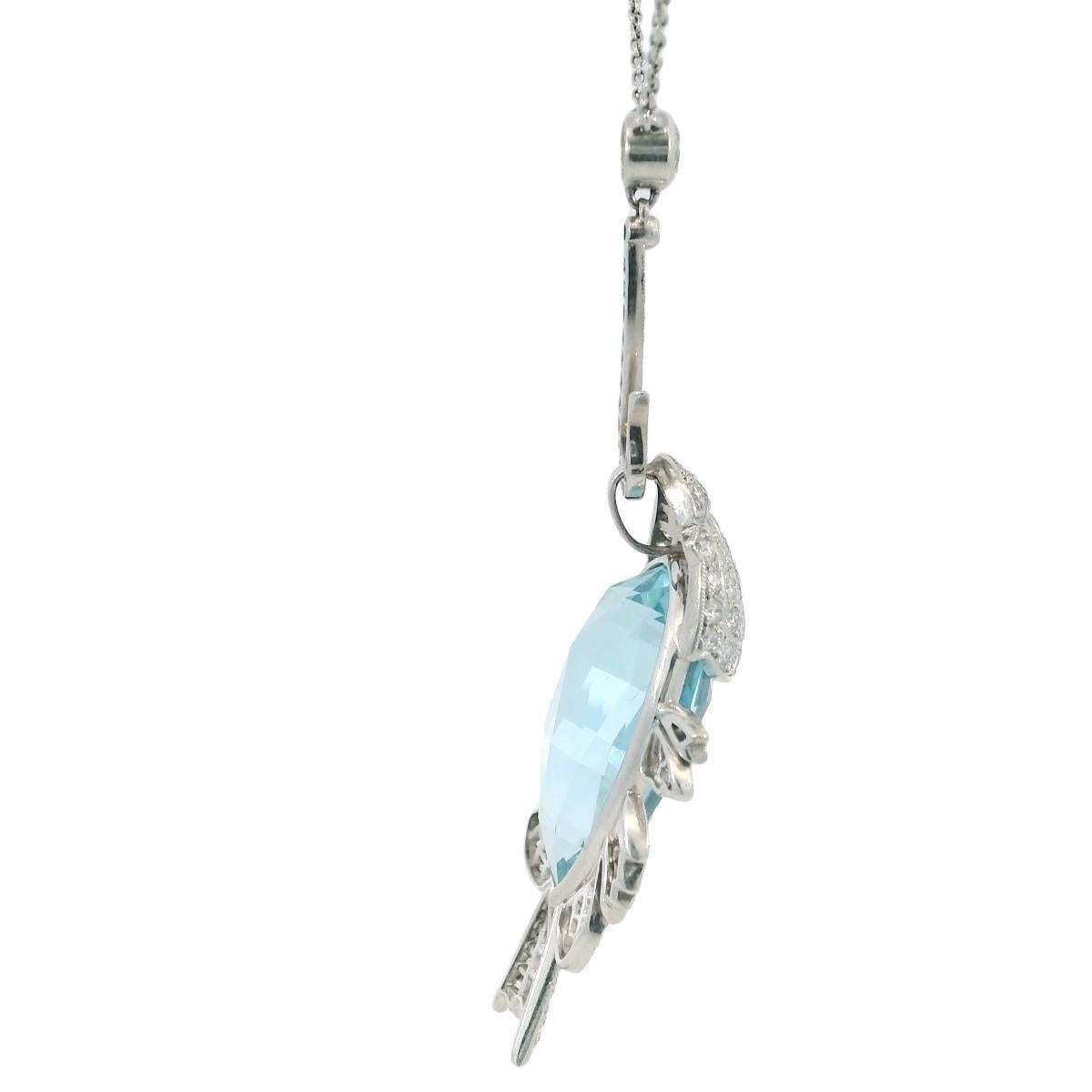 Estate Aquamarine Diamond Fish on a Hook Platinum Pendant Necklace ~18.1ctw For Sale 2