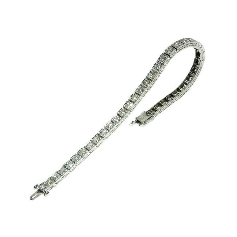 Estate Platinum Art Deco 4.30 Carat Diamond Tennis Bracelet from the 1950s For Sale