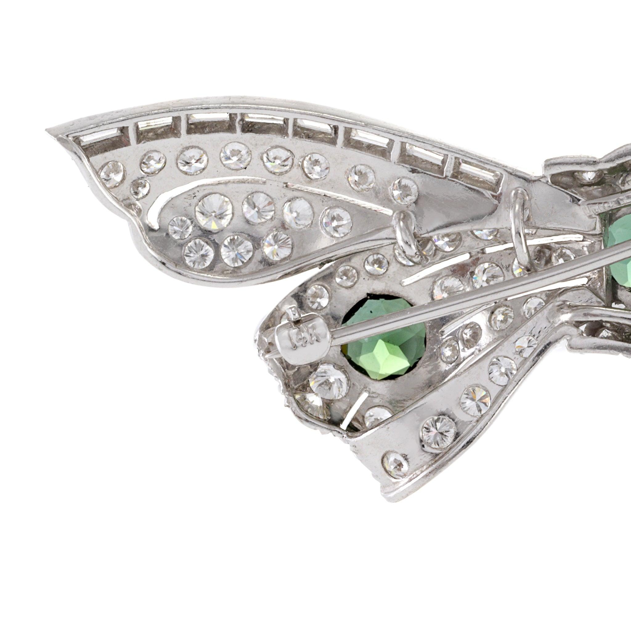 Women's or Men's Estate Platinum Art Deco Period Diamond and Garnet Bow Pin For Sale