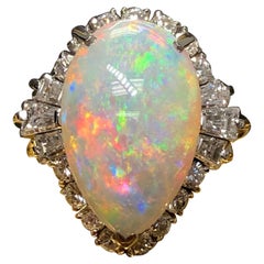 Estate Platinum Australian Opal Baguette Round Diamond Cocktail Ring 6.50cttw