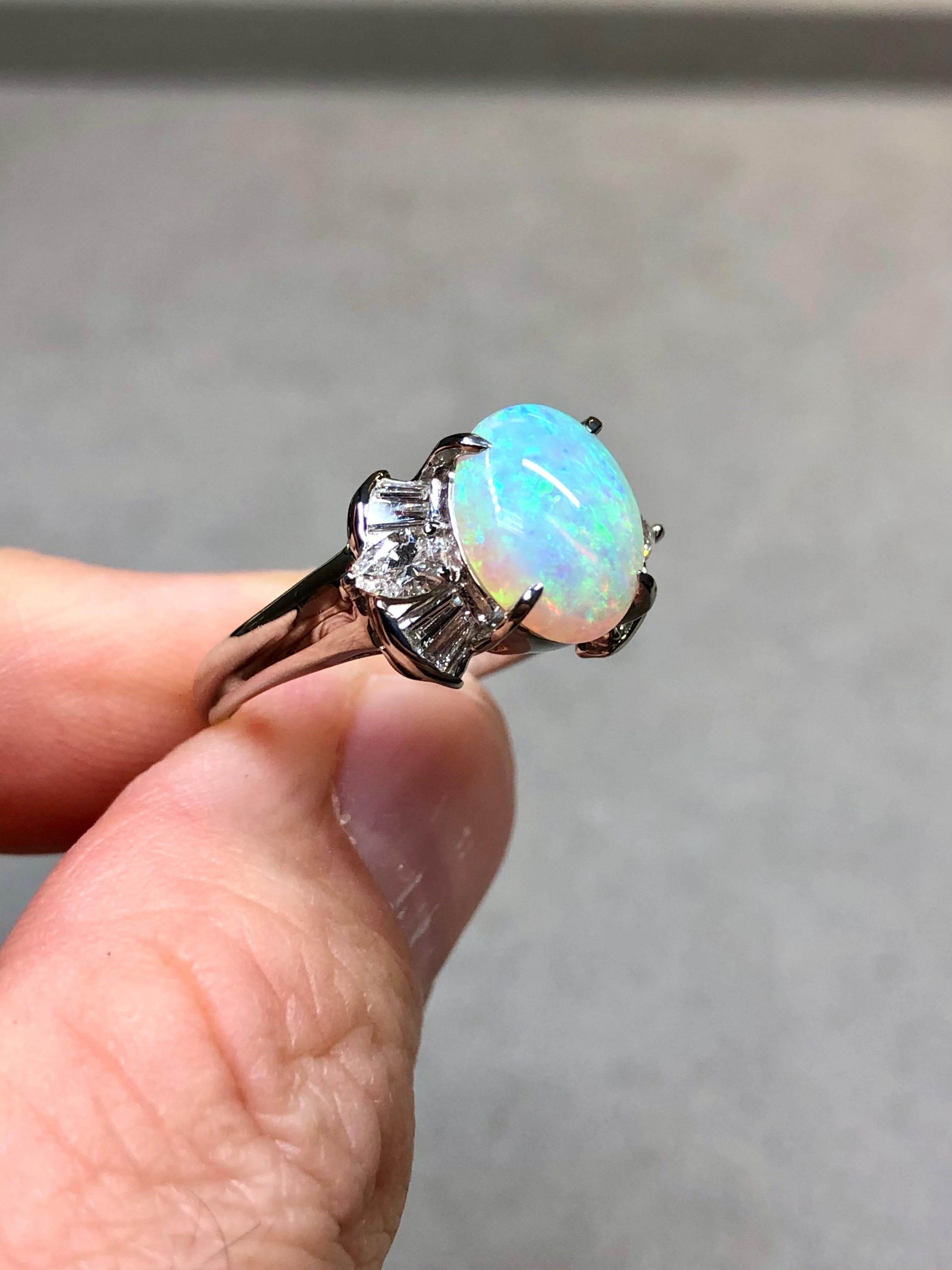 Nachlass Platin australischer Opal Marquise Baguette Diamant Cocktail-Ring Gr. 7,5 für Damen oder Herren im Angebot