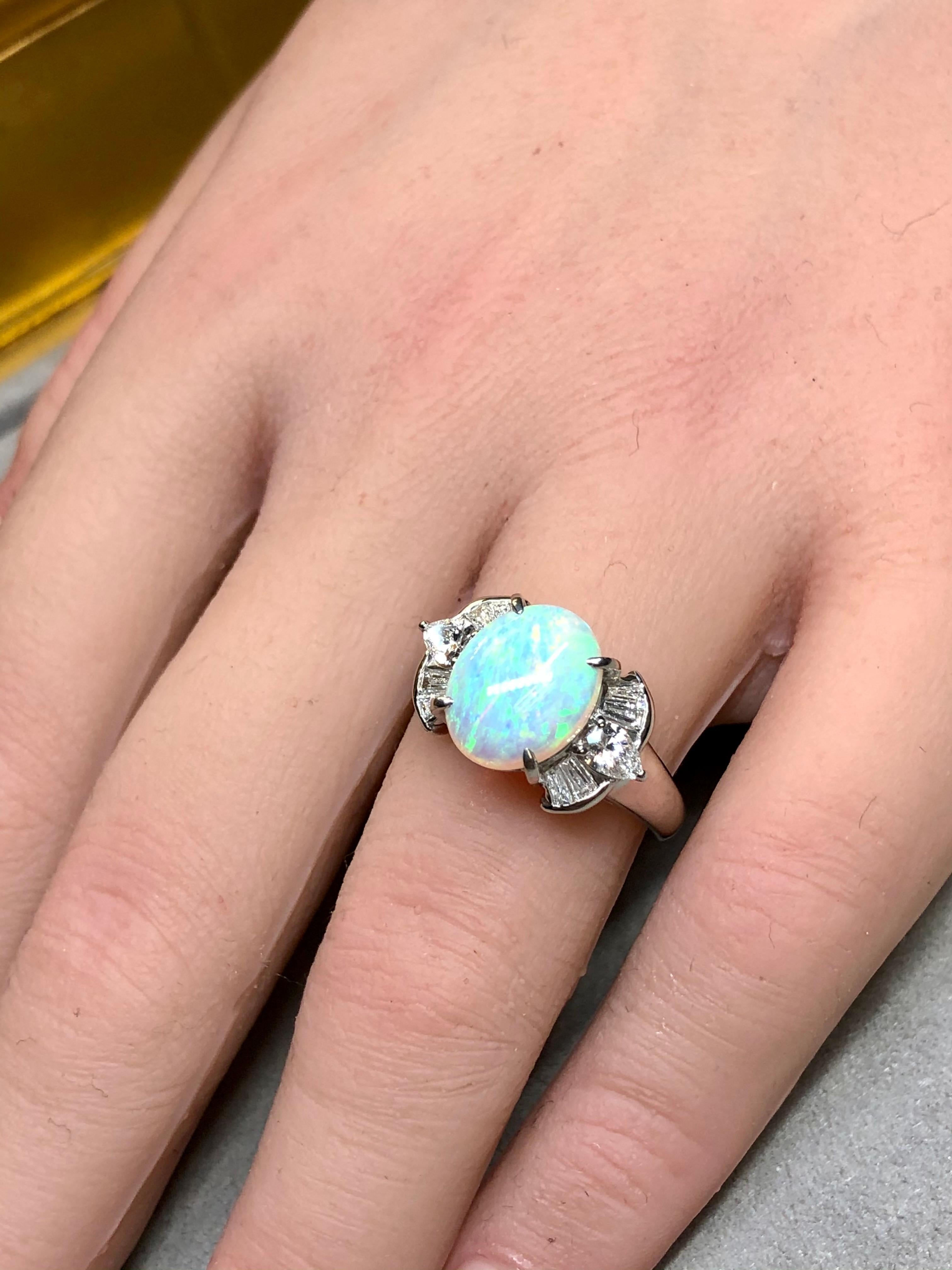 Nachlass Platin australischer Opal Marquise Baguette Diamant Cocktail-Ring Gr. 7,5 im Angebot 2