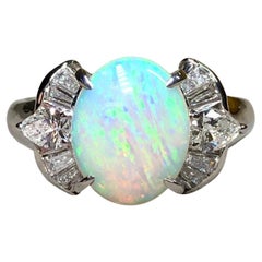 Estate Platinum Australian Opal Marquise Baguette Diamond Cocktail Ring Sz 7.5