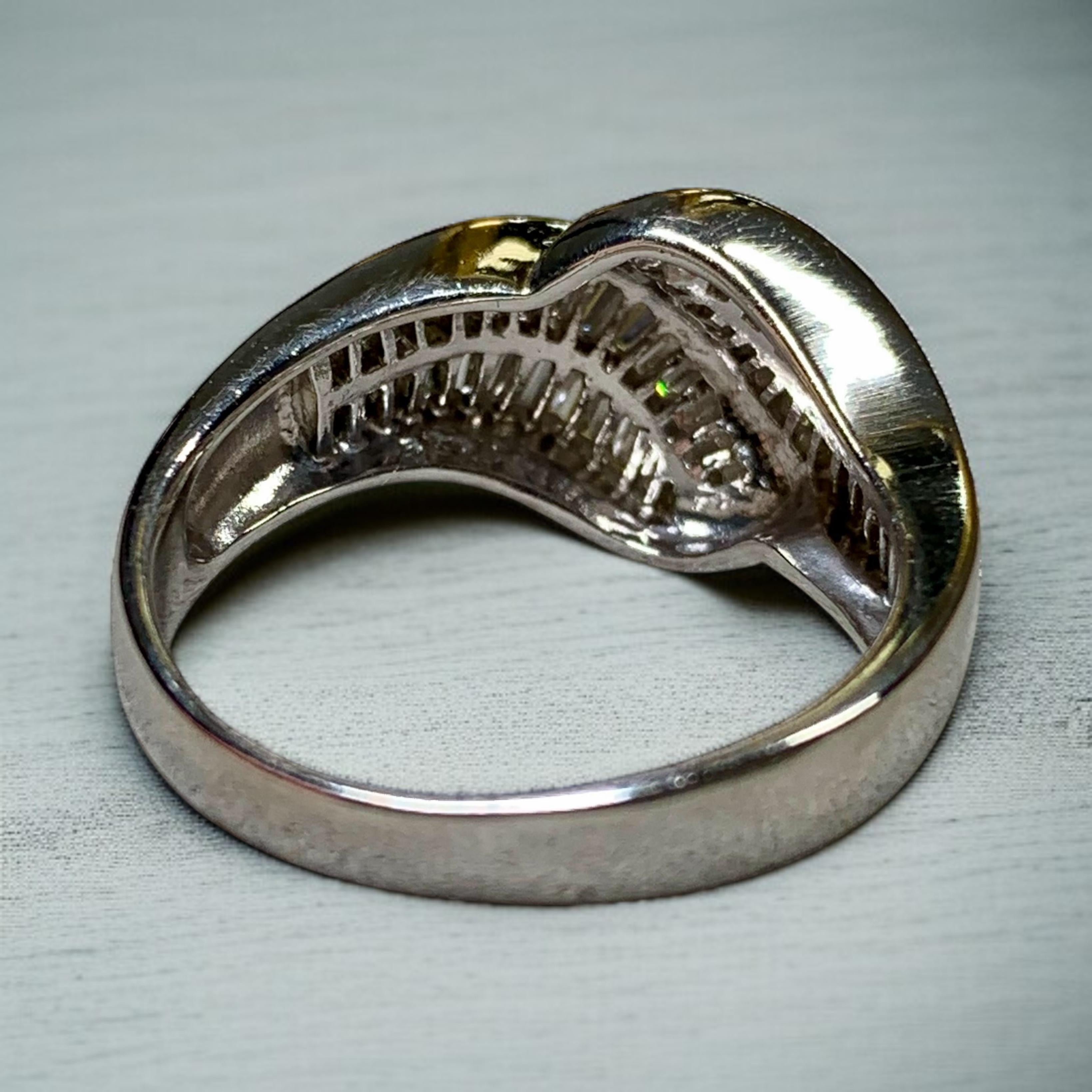 Art Deco Estate Platinum Baguette Diamond Leaf Crossover Bypass Ring Sz 7.75 For Sale