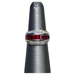 Estate Platinum Baguette Diamond Ruby 3 Row Cocktail Band Ring 5.40ctw Sz 7