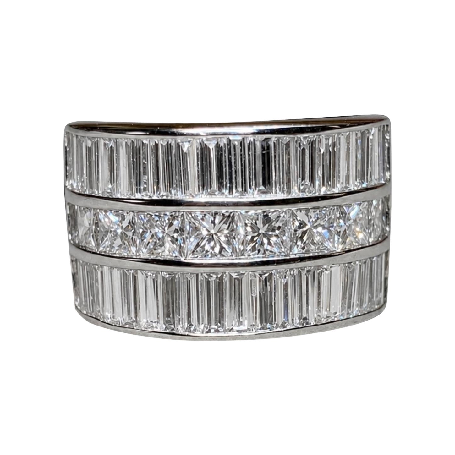 Estate Platinum Baguette & Princess Diamond Wide Band Cocktail Ring