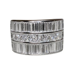 Estate Platinum Baguette & Princess Diamond Wide Band Cocktail Ring