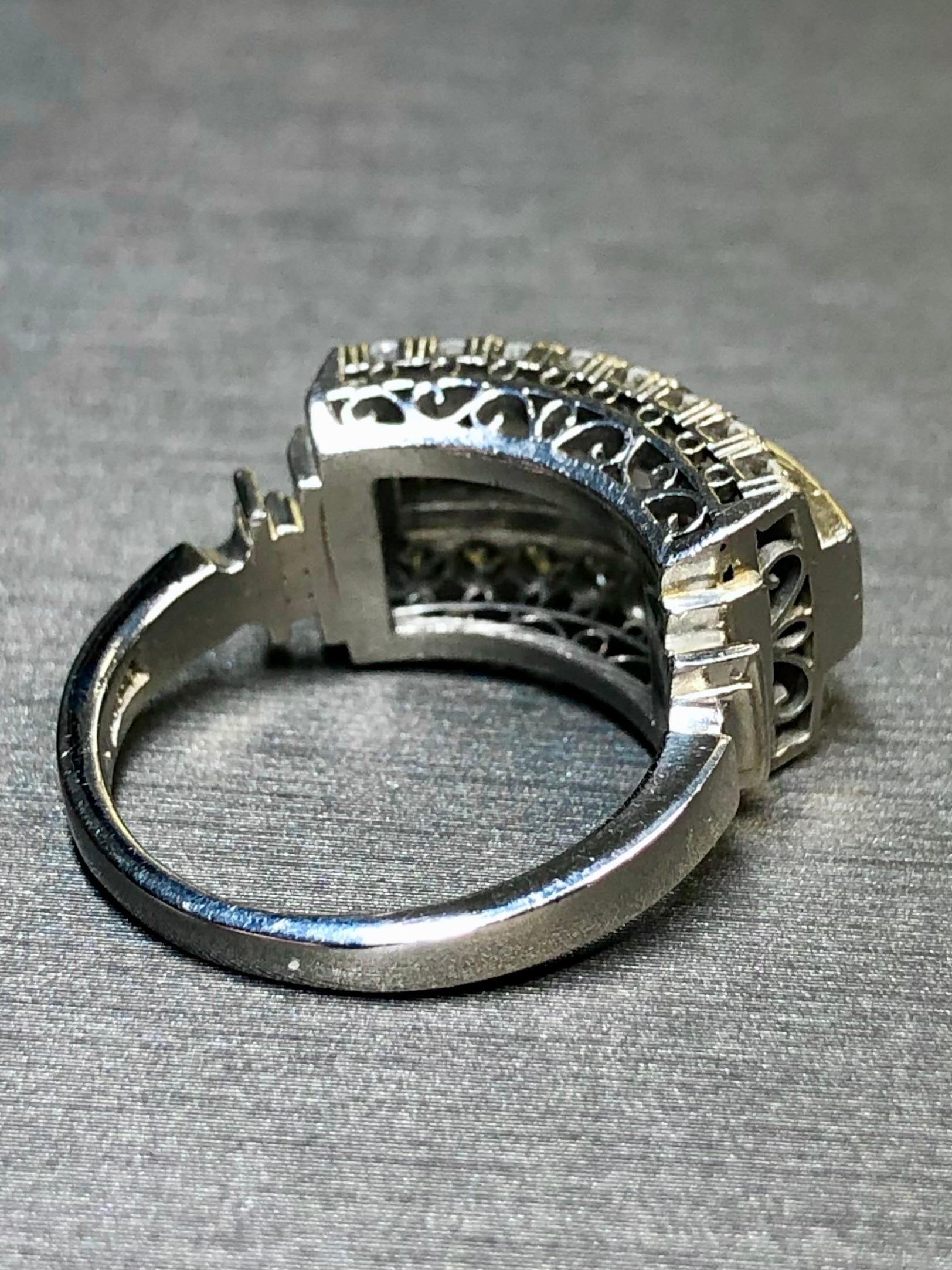Art Deco Estate Platinum Baguette Round Diamond 3 Row Cocktail Ring Band G Vs Sz 5.25 For Sale
