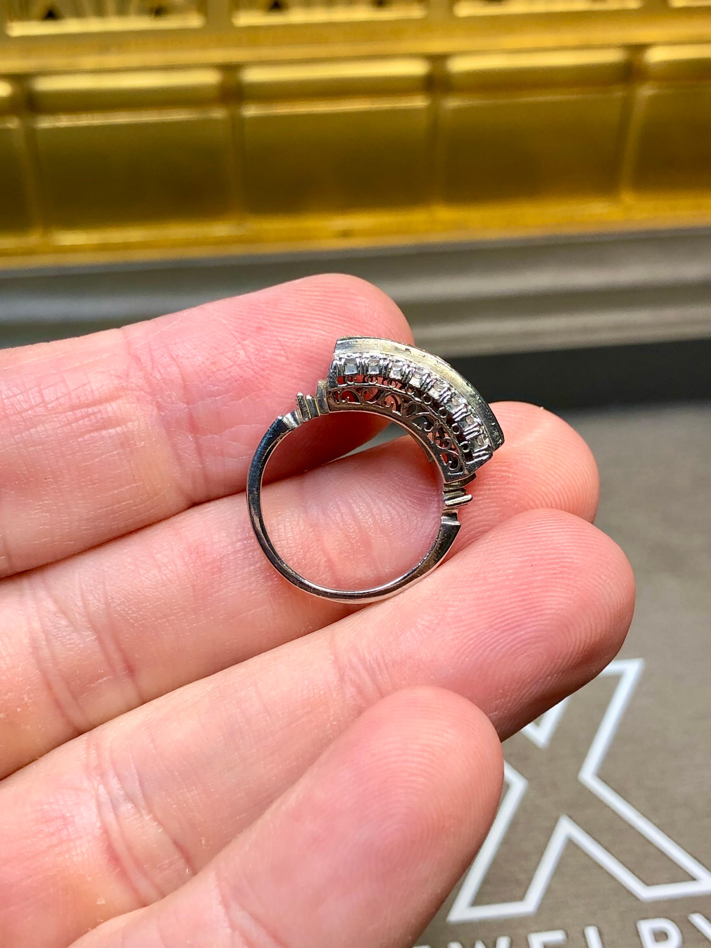 Estate Platinum Baguette Round Diamond 3 Row Cocktail Ring Band G Vs Sz 5.25 For Sale 1
