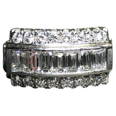Estate Platinum Baguette Round Diamond 3 Row Cocktail Ring Band G Vs Sz 5.25