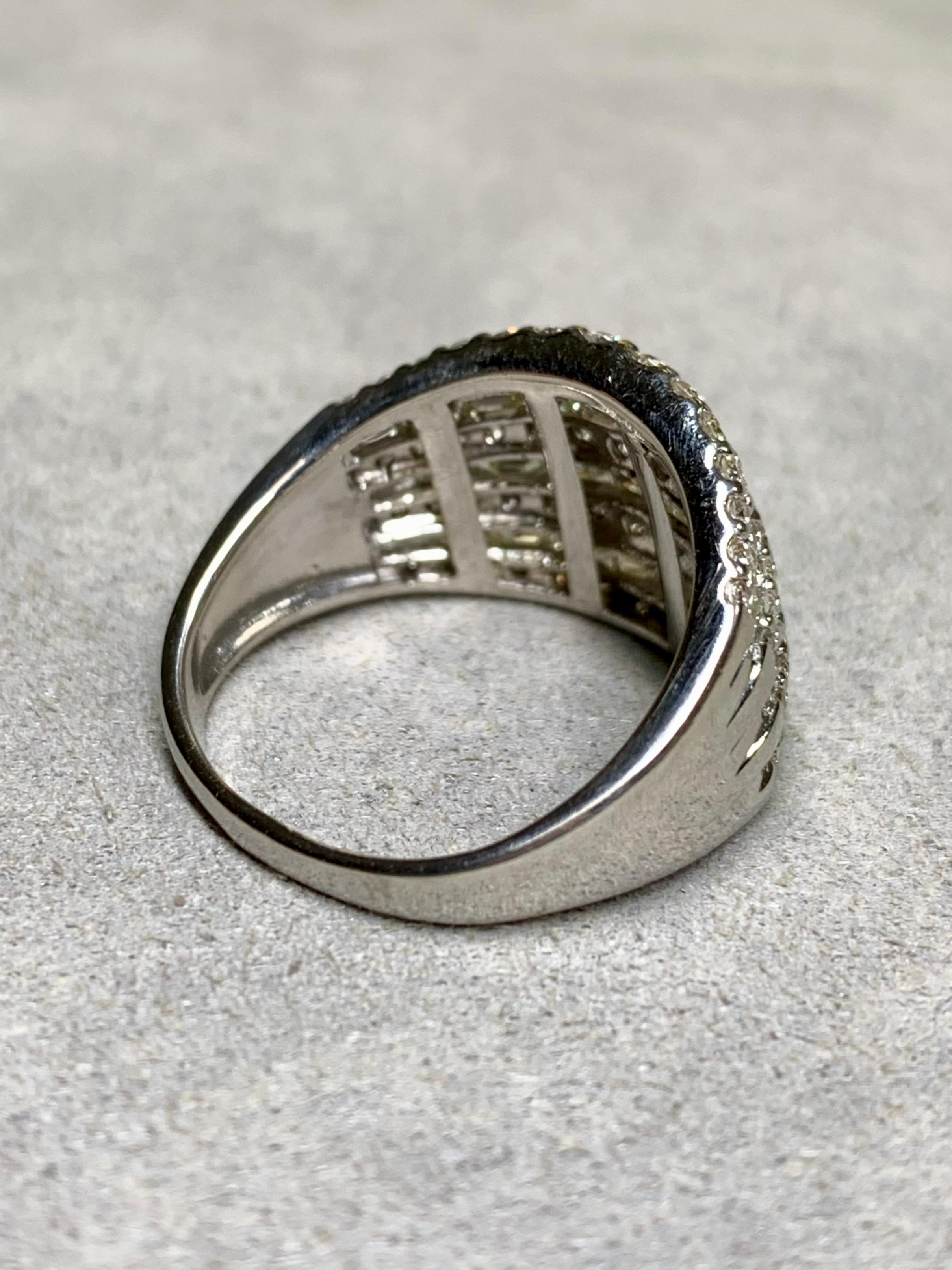 Round Cut Estate Platinum Baguette Round Diamond 7 Row Wide Cocktail Ring Sz 7 For Sale