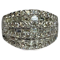 Estate Platin Baguette Runde Diamant 7 Row Breite Cocktail Ring Sz 7