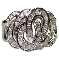 Estate Platin Baguette Runde Diamant Wirbel Breite schwere Cocktail-Ring Sz 10,5