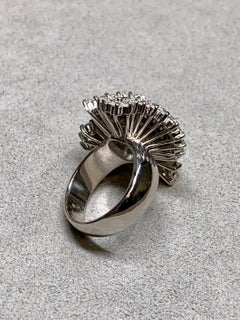 Estate Platinum Baguette Round Diamond Wave Cluster Heavy Cocktail Ring 5ctw