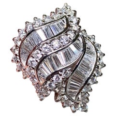 Estate Platin Baguette Runde Diamant Welle Cluster schwere Cocktail Ring 5ctw