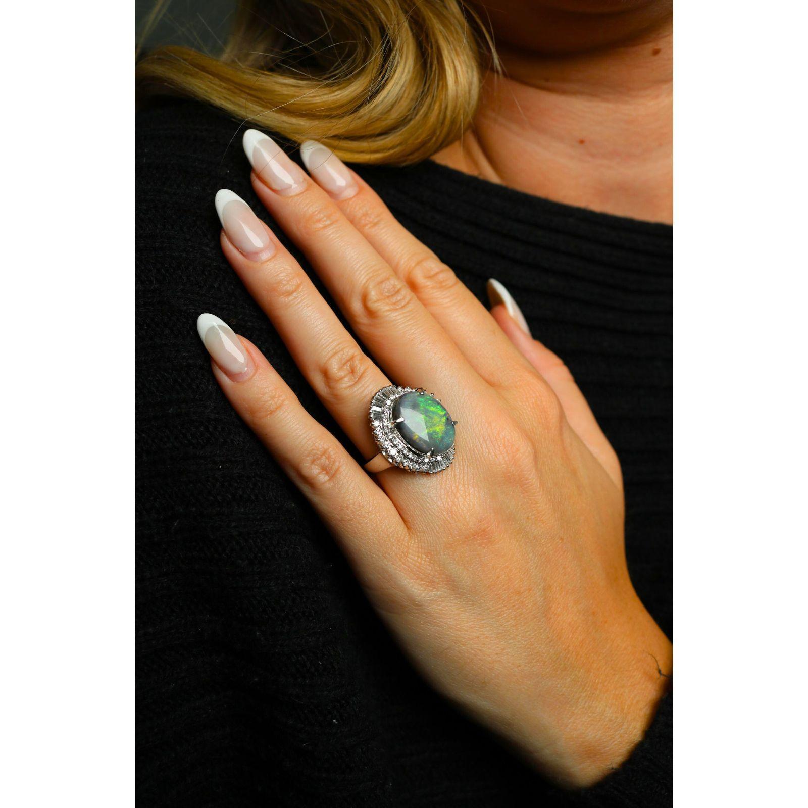 Estate Platin Schwarz Opal Diamant Ballerina Einstellung Ring ~9,13ctw im Angebot 6