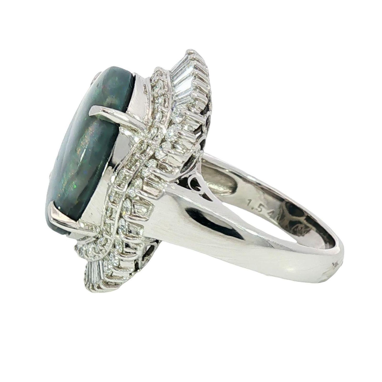 Estate Platin Schwarz Opal Diamant Ballerina Einstellung Ring ~9,13ctw (Ovalschliff) im Angebot