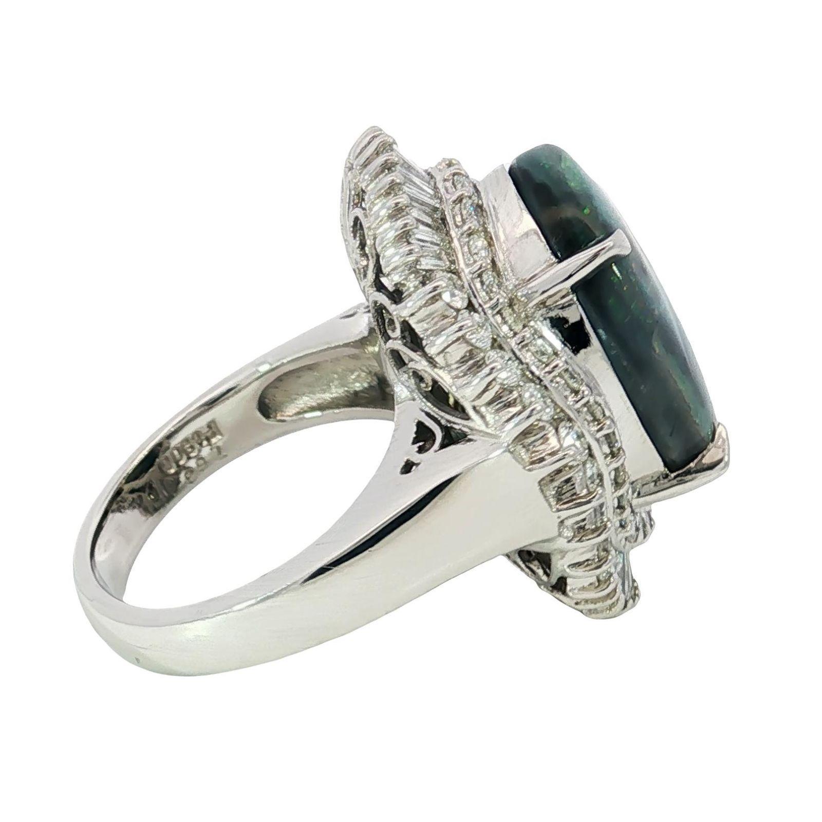 Estate Platin Schwarz Opal Diamant Ballerina Einstellung Ring ~9,13ctw im Zustand „Hervorragend“ im Angebot in Fairfield, CT