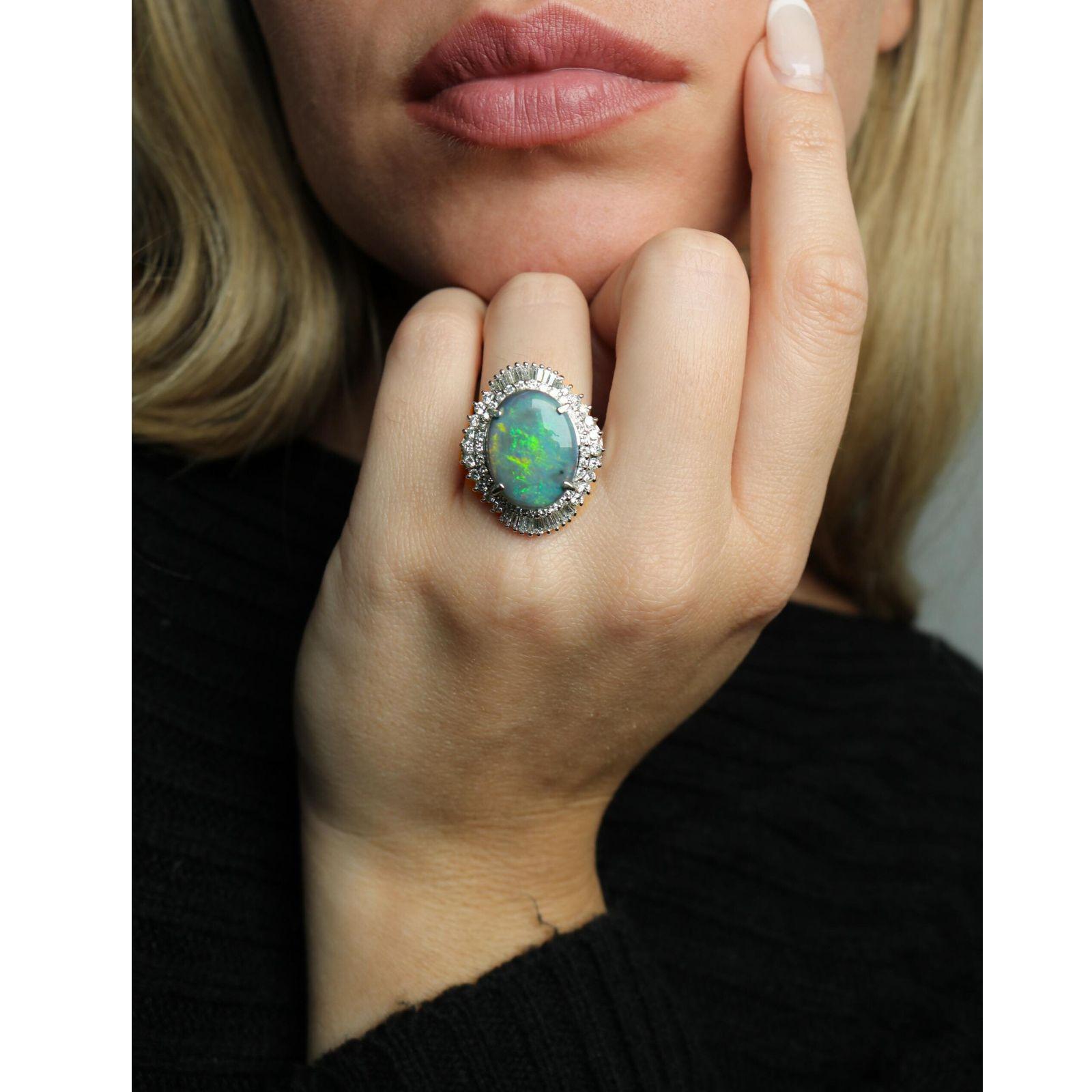 Estate Platin Schwarz Opal Diamant Ballerina Einstellung Ring ~9,13ctw Damen im Angebot