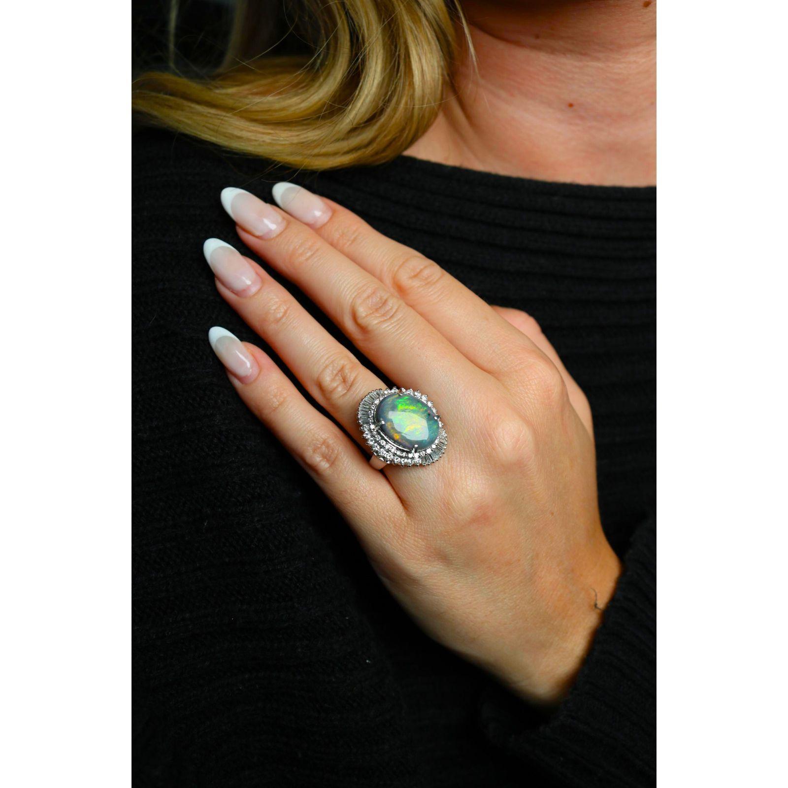 Estate Platin Schwarz Opal Diamant Ballerina Einstellung Ring ~9,13ctw im Angebot 1