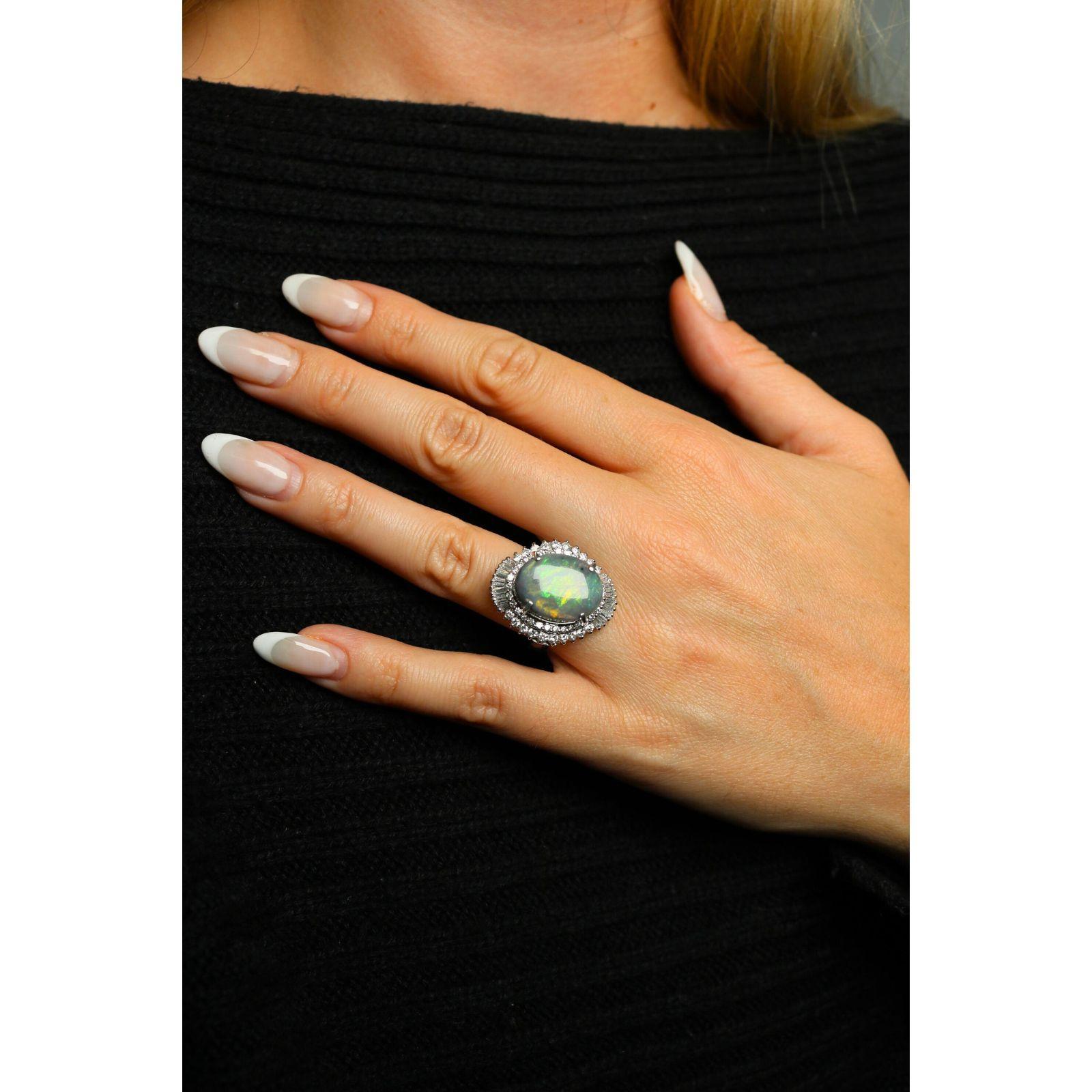 Estate Platin Schwarz Opal Diamant Ballerina Einstellung Ring ~9,13ctw im Angebot 2