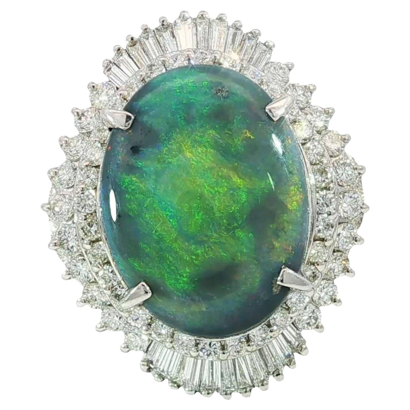 Anello di platino Estate Black Opal Diamond Ballerina Setting ~9.13ctw