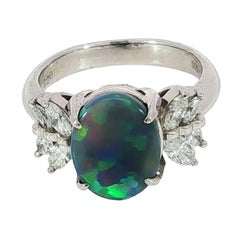 Estate Platinum Black Opal Diamond Ring ~2.7ctw Natural Opal