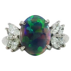 Estate Platinum Black Opal Diamond Ring ~2.7ctw Natural Opal