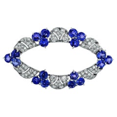 Estate Platin Brosche mit 1,40ct Diamanten und 6,65ct blauen Saphiren
