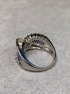 Estate Platinum Bufftop Sapphire Diamond Crossover Bypass Cocktail Ring 6.50ctw