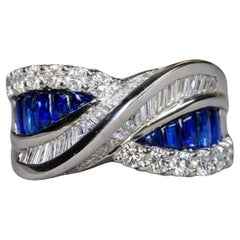 Estate Platinum Bufftop Sapphire Diamond Crossover Bypass Cocktail Ring 6.50ctw