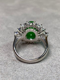Estate Platinum Burmese “A” Jade Cabochon Baguette Round Diamond Ring 9.08ctw