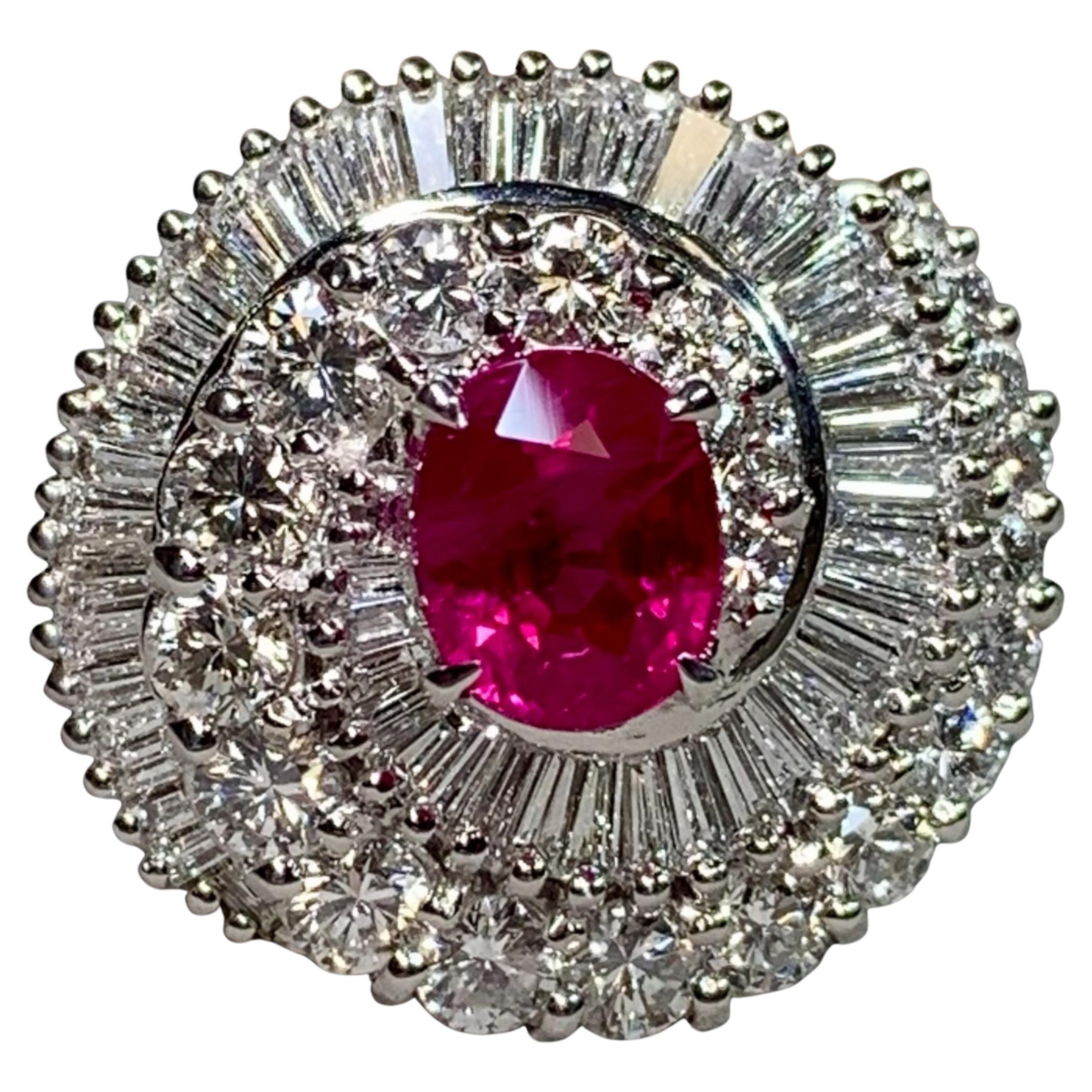 Estate Platinum Burmese Ruby Diamond Spiral Ballerina Cocktail Ring GIA