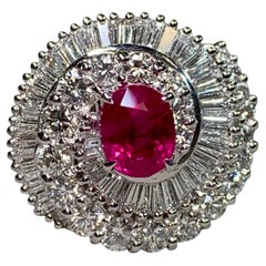 Estate Platinum Burmese Ruby Diamond Spiral Ballerina Cocktail Ring GIA