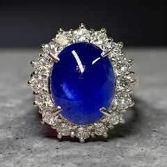 Estate Untreated 7.68ct Burmese Star Sapphire Diamond Platinum Cocktail Ring GIA