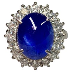 Estate Untreated 7.68ct Burmese Star Sapphire Diamond Platinum Cocktail Ring GIA