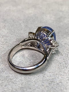 Estate Platinum Cabochon Star Sapphire Baguette Cocktail Ring 9.60ctw Sz 6