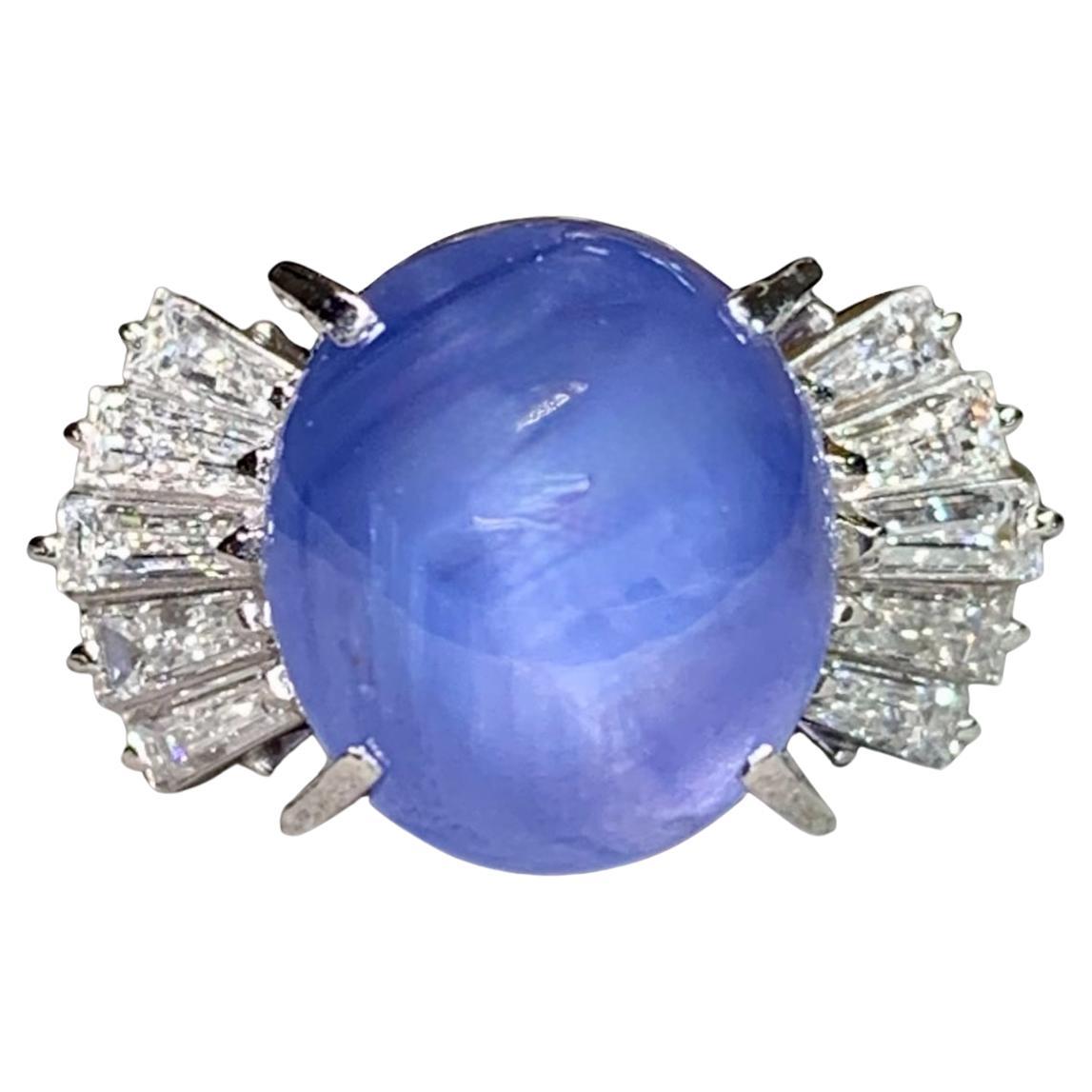 Estate Platinum Cabochon Star Sapphire Baguette Cocktail Ring 9.60ctw Sz 6