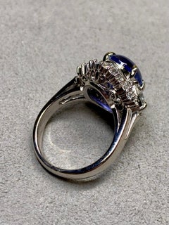 Estate Platinum Cabochon Star Sapphire & Trilliant Diamond Large Cocktail Ring