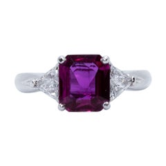 Estate Platinum Certified Thai Ruby and Trillion Diamond Ring