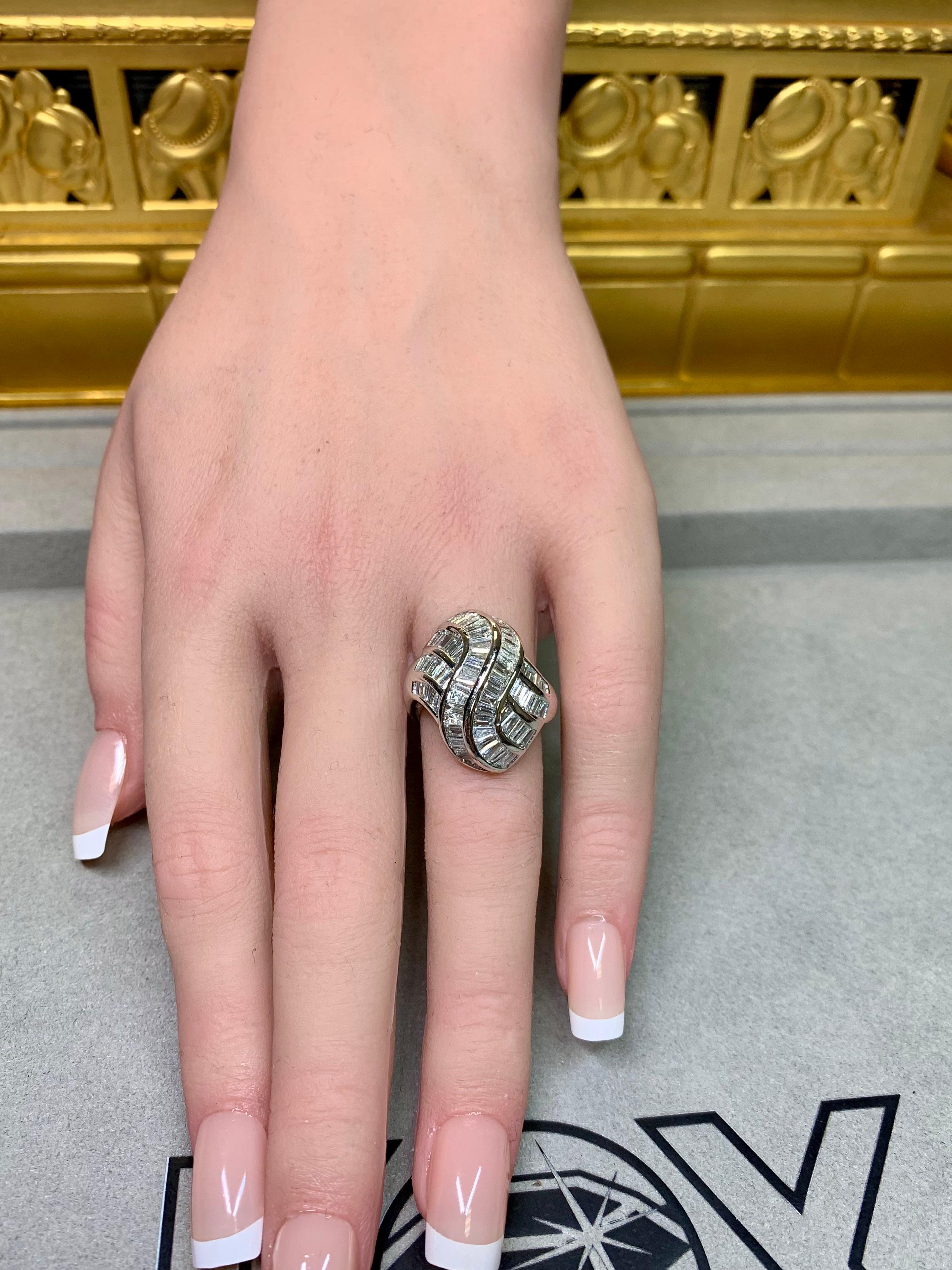 Estate Platinum Channel Set Baguette Diamond Flowing Cocktail Ring 4.83ctw For Sale 6