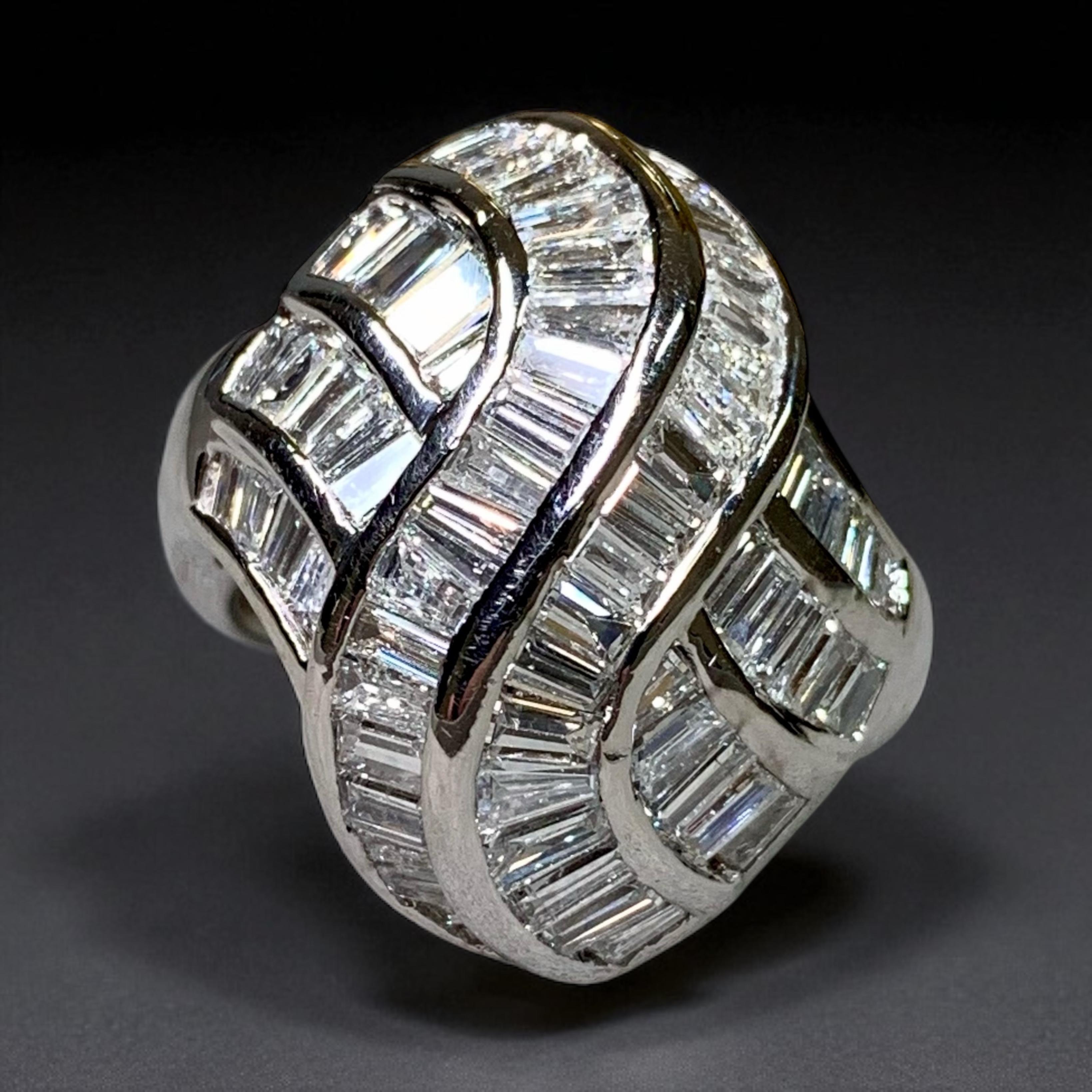 Estate Platinum Channel Set Baguette Diamond Flowing Cocktail Ring 4.83ctw For Sale 7