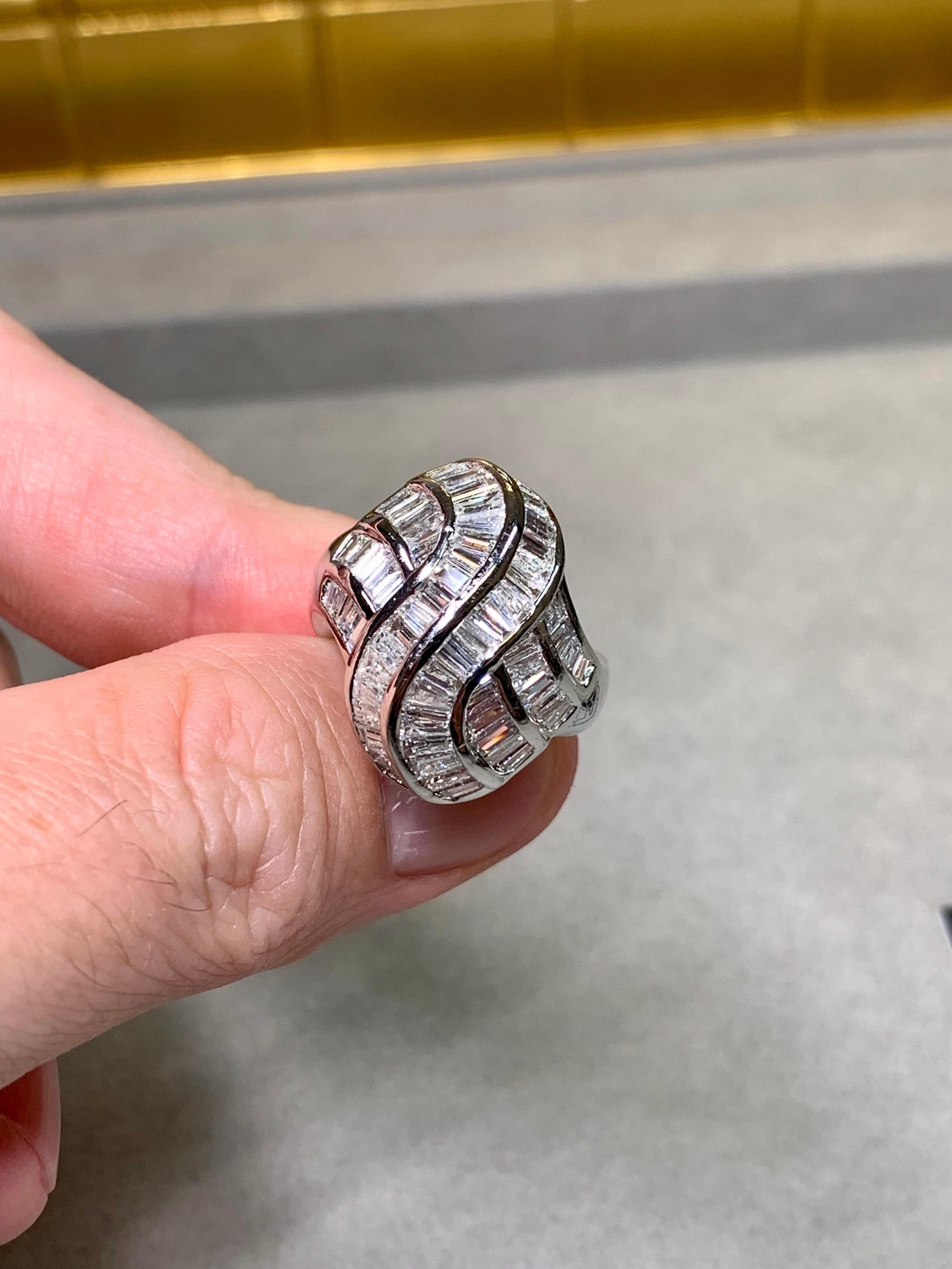 Estate Platinum Channel Set Baguette Diamond Flowing Cocktail Ring 4.83ctw For Sale 1