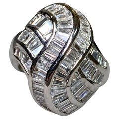 Estate Platinum Channel Set Baguette Diamond Flowing Cocktail Ring 4.83ctw