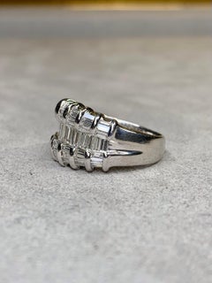 Estate Platinum Channel Set Multi-Row Large Baguette Diamond Cocktail Ring G Vs